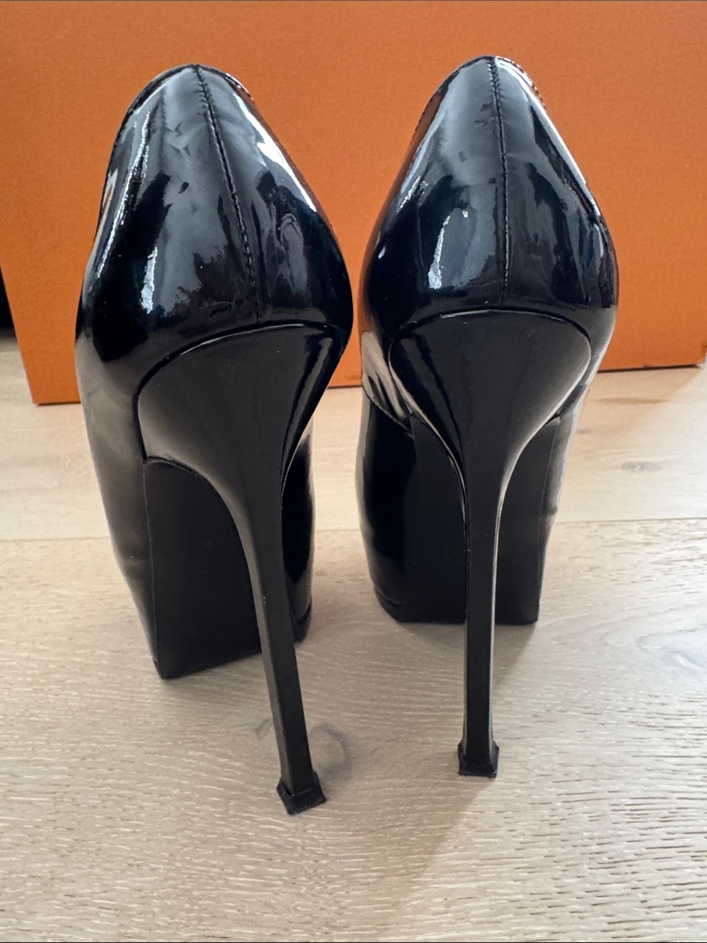 Saint Laurent Tribtoo Black Patent Platform Stiletto Pumps - Picture 4 of 4
